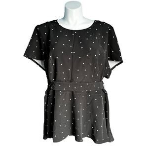 Lane Bryant black tan polka dot short sleeve blouse size 28 NEW